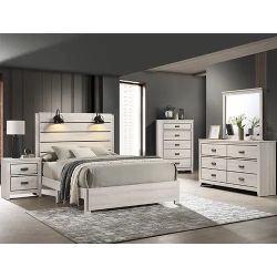 4 PIECE FARMHOUSE FULL QUEEN KING BEDROOM SET LIGHTING BED FRAME DRESSER MIRROR NIGHT-STAND