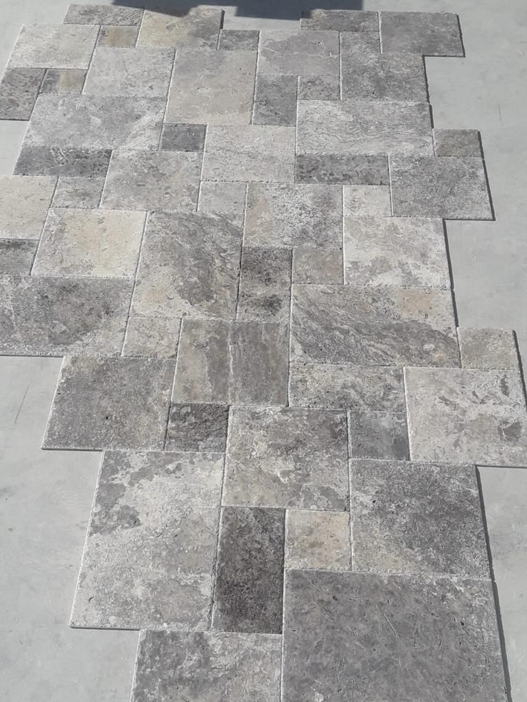 $3.99 sqft Silver Travertine Brushed Chisled Versailles Pattern Tile SALE