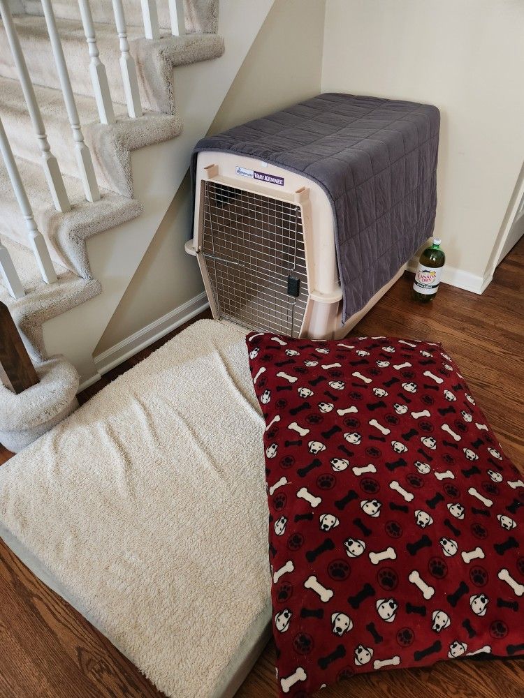 Crate/Kennel~Mattress Bed~Blanket~Feeder Stand~Storage Bin~Containers/Canisters + BONUS Collars/Leashes/Toys/Misc.