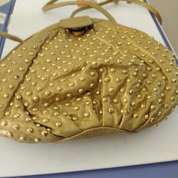 NobleWan Gold Evening Crossover Purse Genuine Leather 