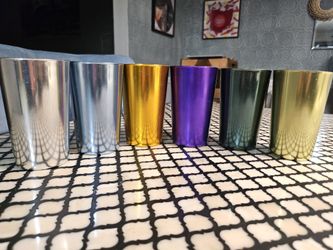 Vintage Colorful Metallic Tumbler Set Of 6 Glasses