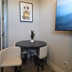 Dining Set 39.4" Modern Round Wood Dining Table Black with 4 White Chairs