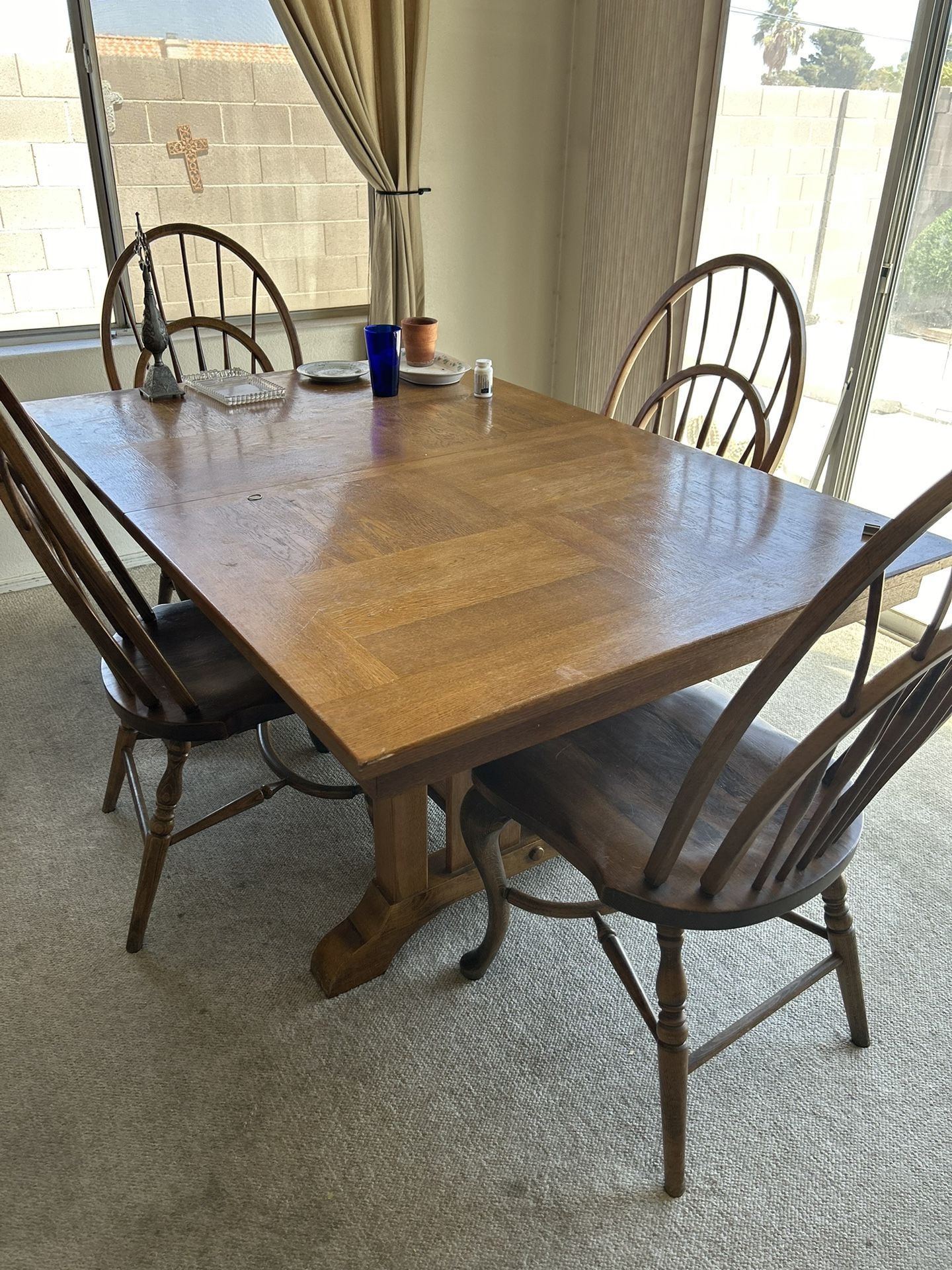 Antique Wooden Kitchen Table And Six Chairs