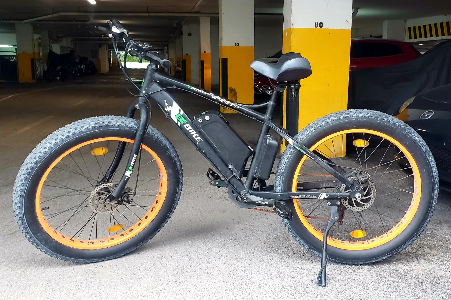 26" 500W Orange Fat Tire Electric Bicycle Mountain Snow Beach E Bike 7 Speed