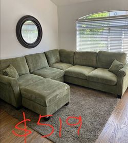 Olive green Sectional Sofa With Ottoman 99x99