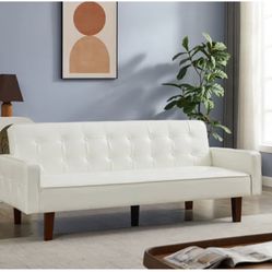 Faux Leather Square Arm Sofa Bed $350