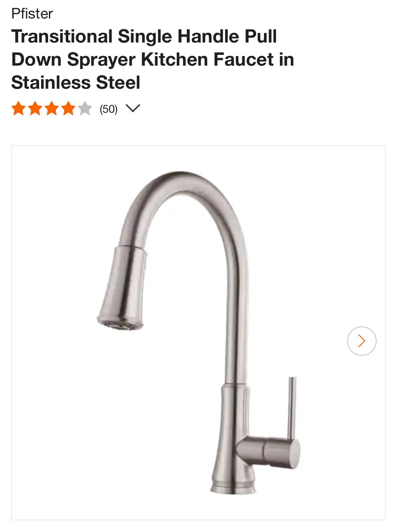 Pfister Transitional Single Handle Pull Down Sprayer Kitchen Faucet in Stainless Steel