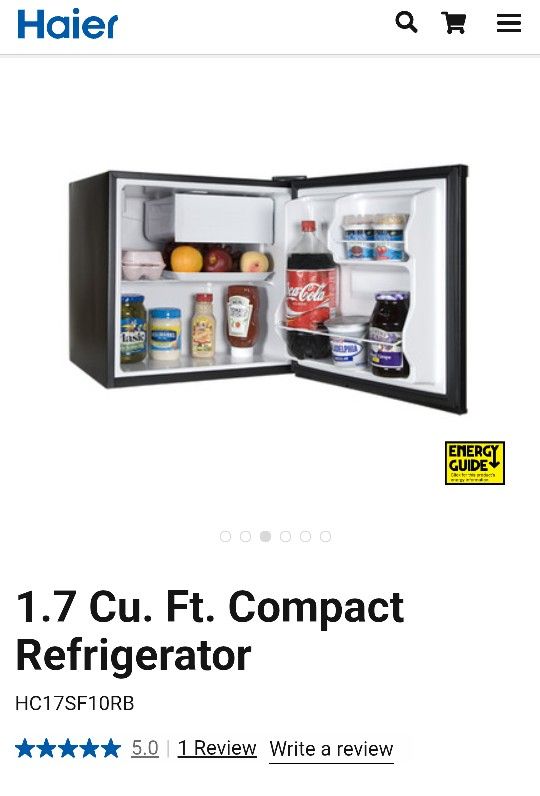 Haier 1.7 cu. ft. compact refrigerator, Perfect For Office Or Dorms 