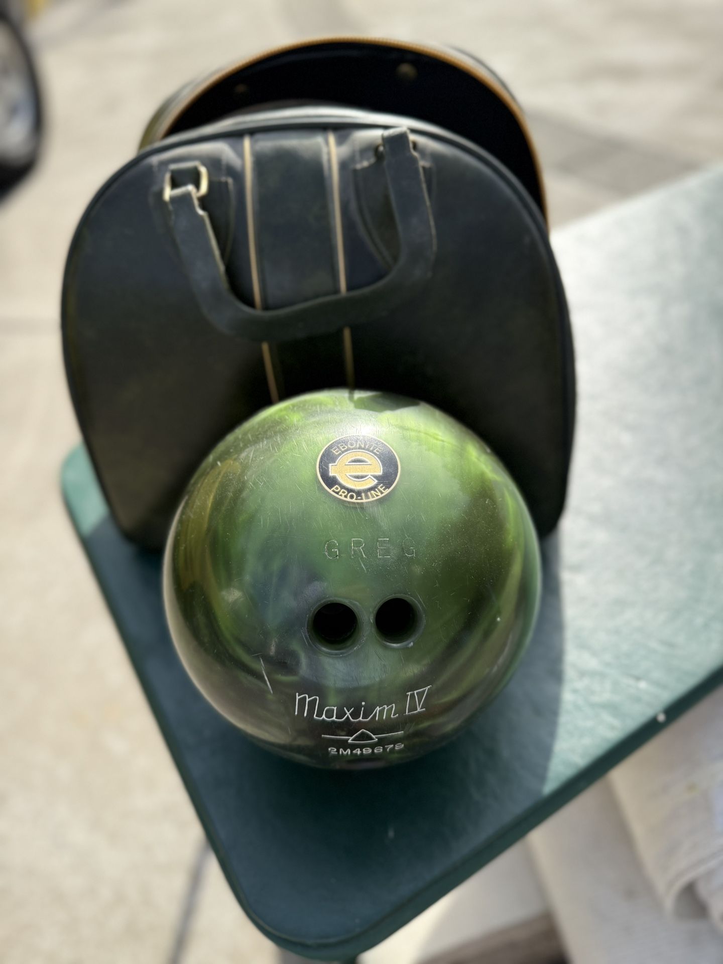 Vintage 70S Bowling Ball, Bag, And Shoes