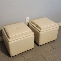 TWO BEAUTIFUL LEATHER OTTOMANS