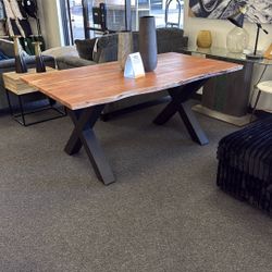 Solid Wood Live Edge Dining Table With Steel Black Legs 