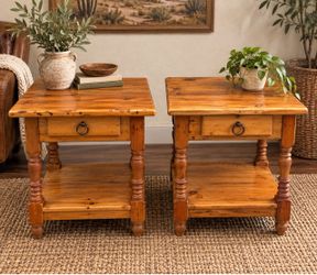 Solid Pine Rustic Nightstands Pair
