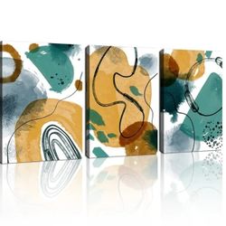 3 Piece Abstract Wall Art Boho Pictures for Living Room Wall Decorations Black and White Canvas Art Minimalist Geometric Painting