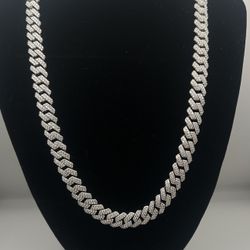 10mm 20inch Cuban Solid 925 Silver , VVS1 D Color Moissanite