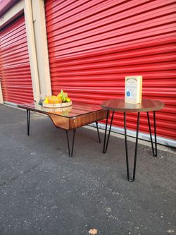 *Free delivery* Wooden/glass coffee table and side table Hairpin legs modern clean look hallow side