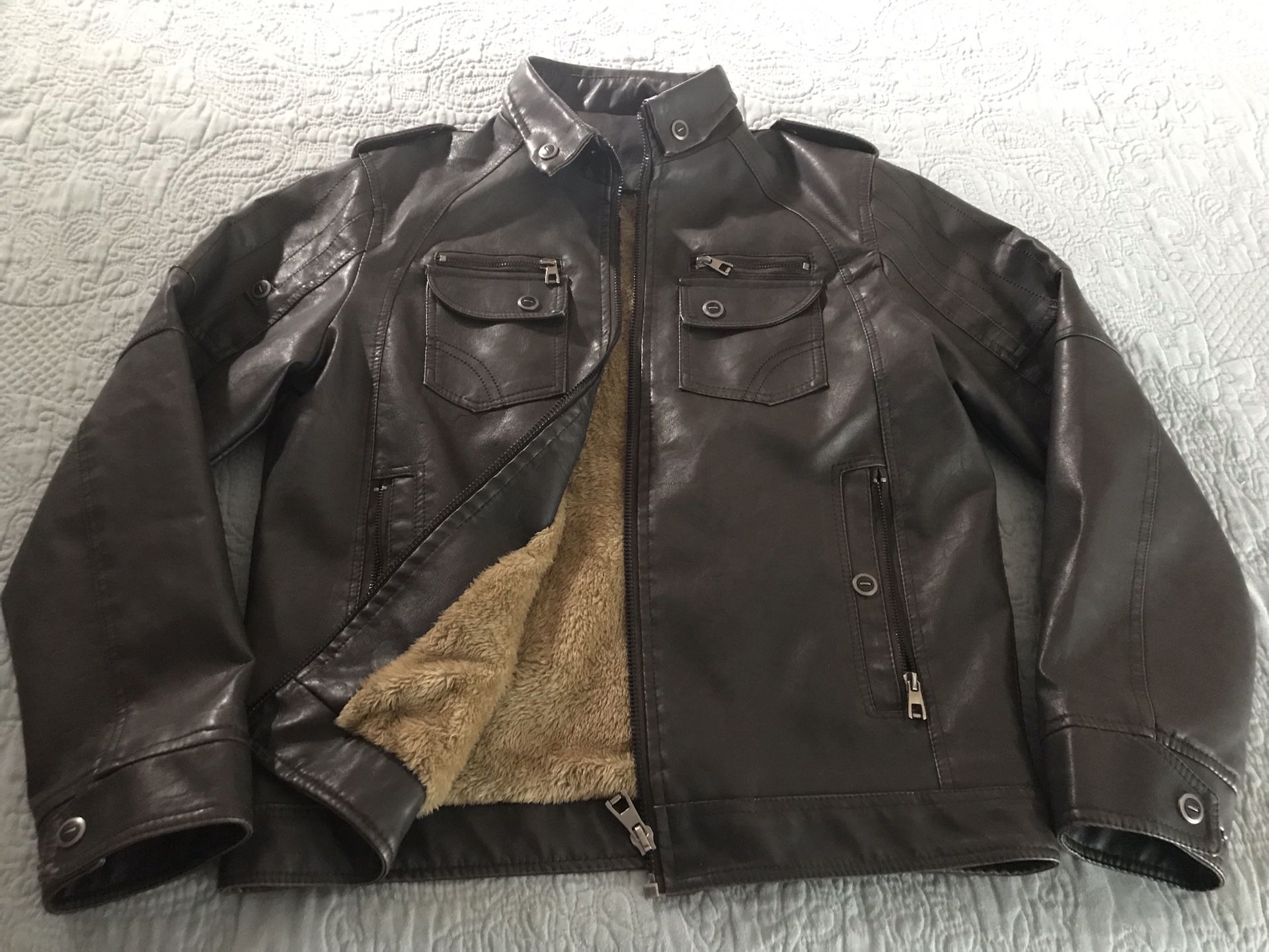 Unisex faux leather bomber jacket