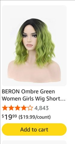 Halloween BERON Ombre Green Short Wavy Wig NEW $10