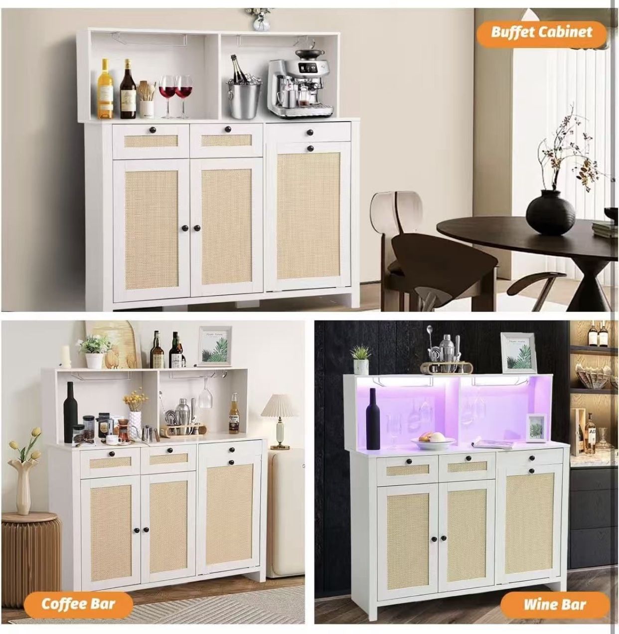 White Storage Cabinet with LED Light