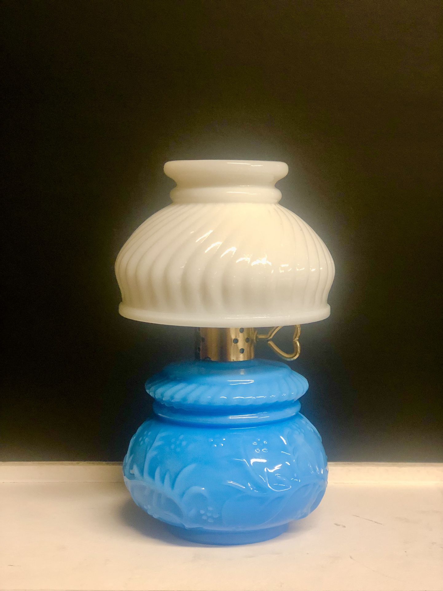 Oil Lamp Perfume Bottle Avon Blue Milk Glass Courting Lamp Vintage