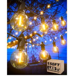 Zuske Outdoor String Lights, 150FT Patio Lights with 75 Shatterproof G40 Globe Bulb(3 Spare),Connectable LED Hanging String Lights (2x75FT)