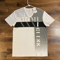 Brand new Men’s Guess brand white and gray colored V-Neck Shirt  Up For Sale 