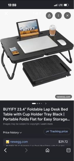 BUYIFY Foldable Lap Desk Bed Table w/ Cup Holder Tray