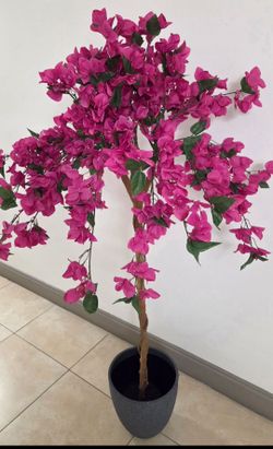 *** NEW LOW PRICE *** 62" Faux Boganvillea in a 12" (Diameter) Gray Resin Planter @ Lasting Creations