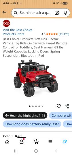 Best Choice Products 12V Kids Electric Vehicle Toy Ride On Car with Parent Remote Control for Toddlers, Seat Harness, 61 lbs Weight Capacity, Locking 