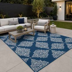 New In Box 8x10 Feet Large Reversible Outdoor Patio RV Camping Mat Carpet UV And Water Resistant Blue Or Beige Color Rug