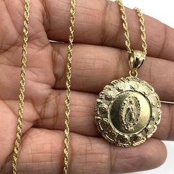 10K Gold Guadalupe Charm Pendant Necklace