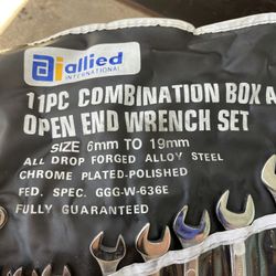11 Piece Allied Combination Box And Open End Wrench Set