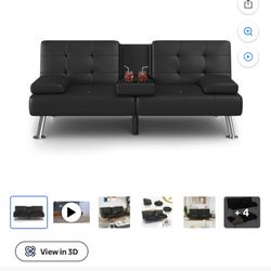 Brand New Black Leather Futon 