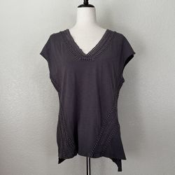 Garnett Hill 100% Cotton Charcoal Gray Crochet Top, Sz Medium