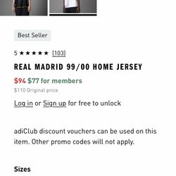 Real Madrid Size Small 99 Jersey