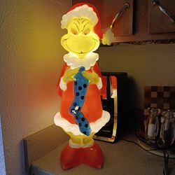 Blow Mold Dr. Seuss Incandescent White Grinch with Stocking 24 in.