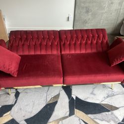 Red Velvet Sleeper Sofa-250 OBO