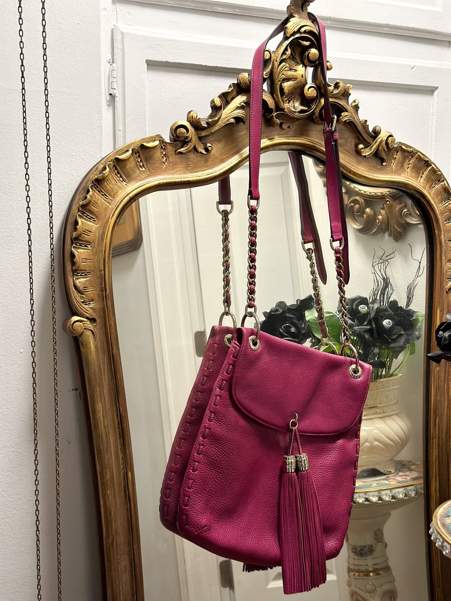 Tumi Magenta Leather Crossbody Shoulder Bag