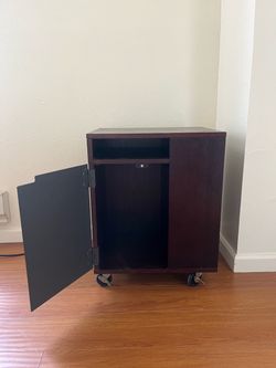 Rolling Side Table with Storage Cabinet and Shelf (Crate & Barrel)