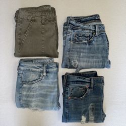 American Eagle Jeans Lot Women’s 4, 6 Blue Green Distressed Ripped Jeggings Skinny Stretch Casual Preppy 