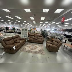3PC Brown Leather Recliner sofa set Manual reclining