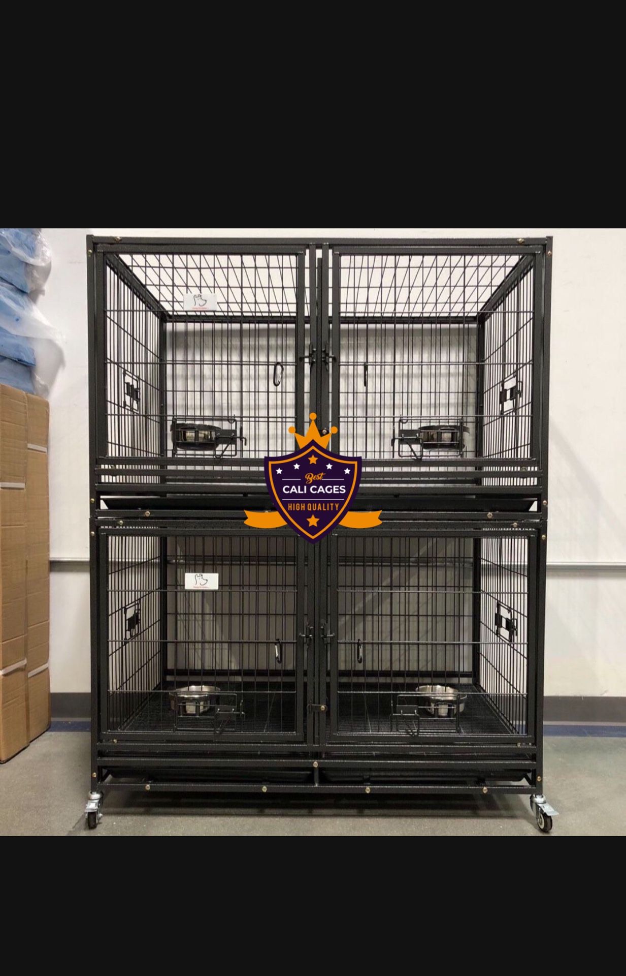 Double Stacked Dog Pet Cage Kennel Size 43” With Divider, Trays And Feeding Bowls New In Box 📦 