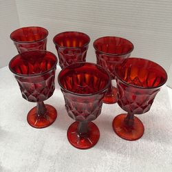6 Noritake PERSPECTIVE Ruby Red Iced Tea, Water Glass Goblets 6-3/8" Cadmium Vtg