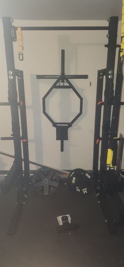 Garage Gym Package: Rogue HR-2 Rack + Trap Bar + Barbell + Spotter Arms + Plates + Landmine