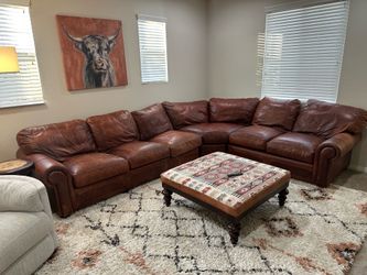 Large leather trimmed ottoman