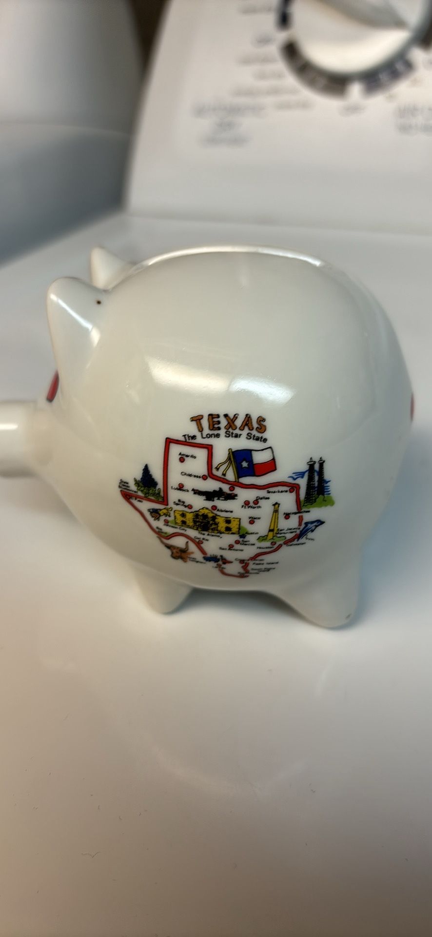 souvenir white ceramic pig piggy bank from Texas The Lone Star State 3.5”