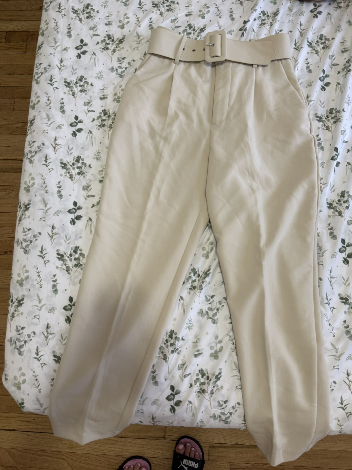Beige Belted High-Waisted Zara Pants/ Make offer
