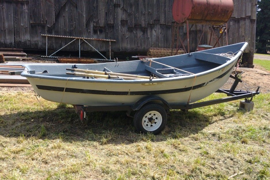 14 Ft Fiberglass Drift boat,  Oars And Good Trailer All Paperwork Great Price!!