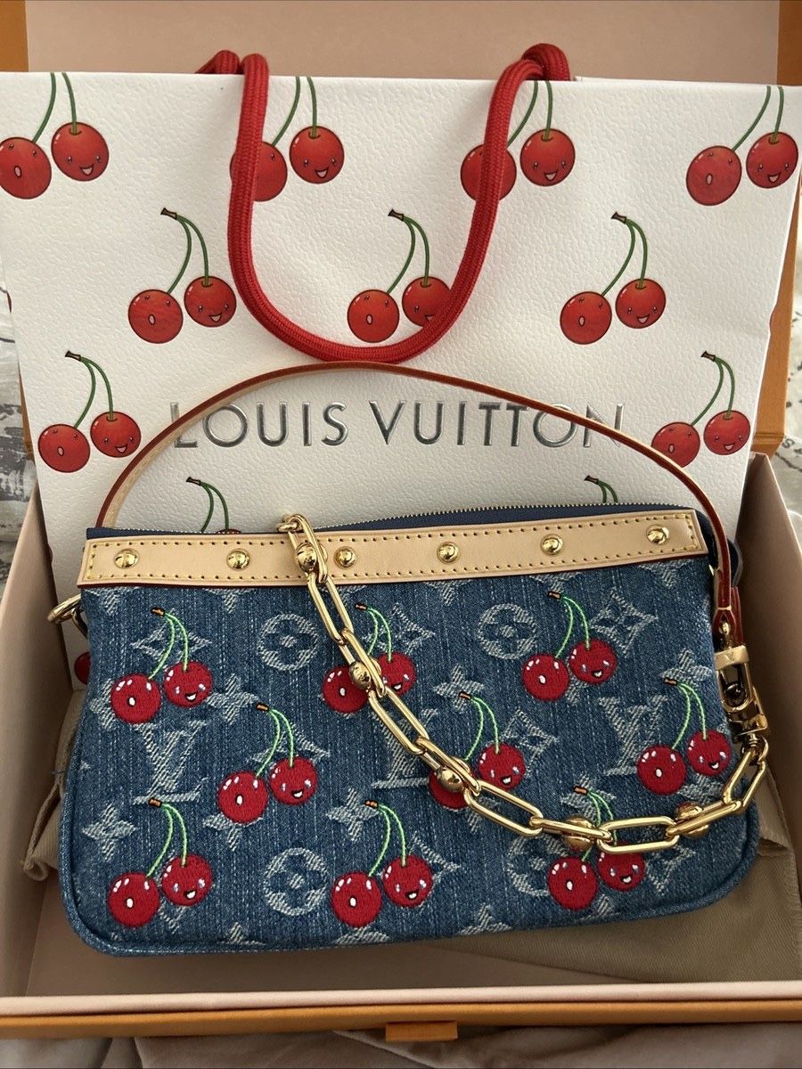 Louis Vuitton x Takashi Murakami Denim Cherry Pochette – Brand New