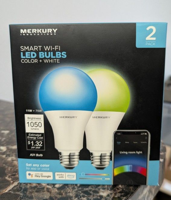 Merkury Smart Wi-Fi LED Bulbs 2 Pack