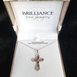 Sterling 14k Gold Flash Plated CZ Cross Necklace $40